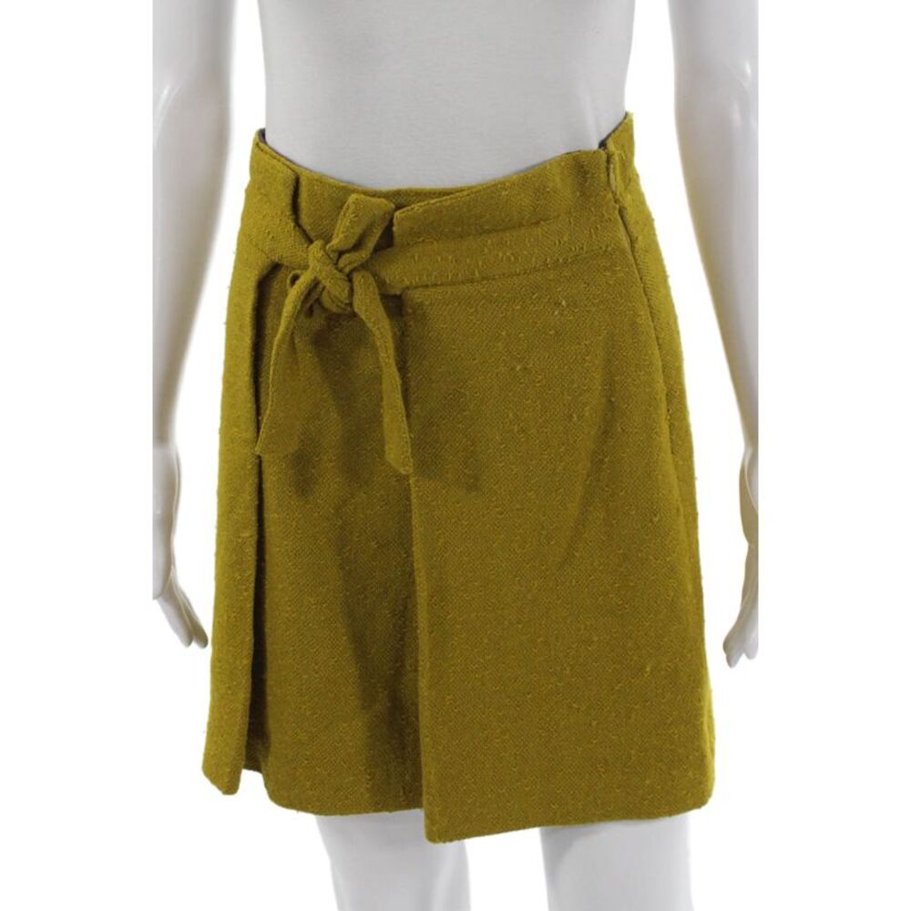 Milly Womens Wrap Wool Skirt Green Knee Length Tie Waist Size 4